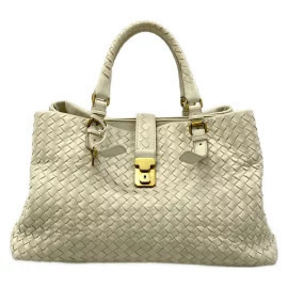 BOTTEGA VENETA Roma Bag Intrecciato Handbag White Leather